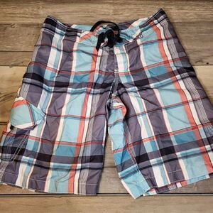 Mens Old Navy Plaid Swim Trunks All Mesh Lined Size SM Inseam 10